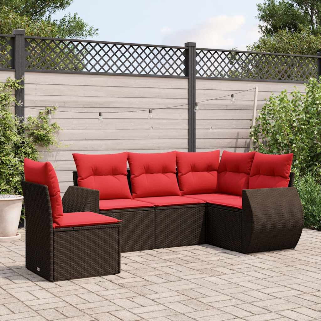 Set Divani da Giardino 5 pz con Cuscini Marrone in Polyrattan | homemem39