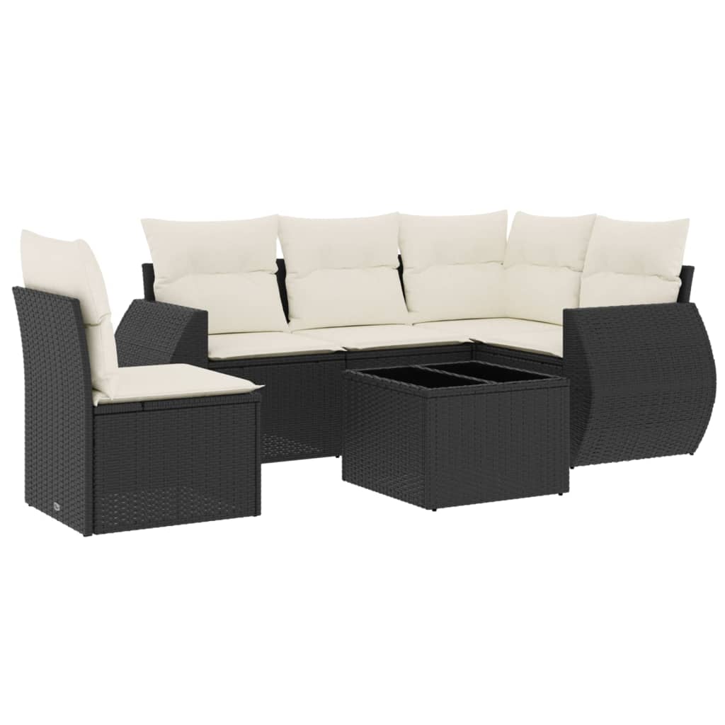 Set Divano da Giardino 6 pz con Cuscini Nero in Polyrattan - homemem39