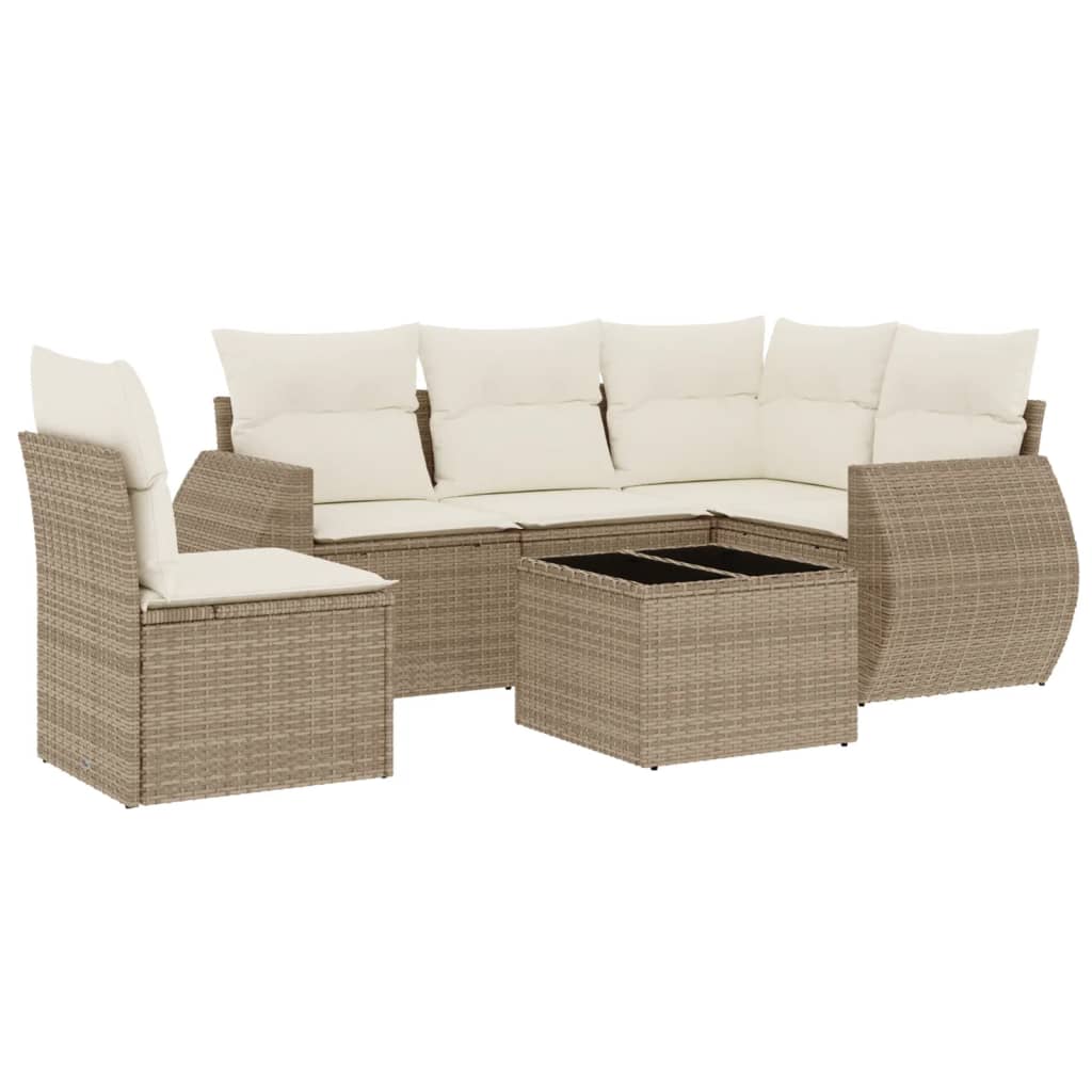 Set Divano da Giardino 6 pz con Cuscini Beige in Polyrattan - homemem39