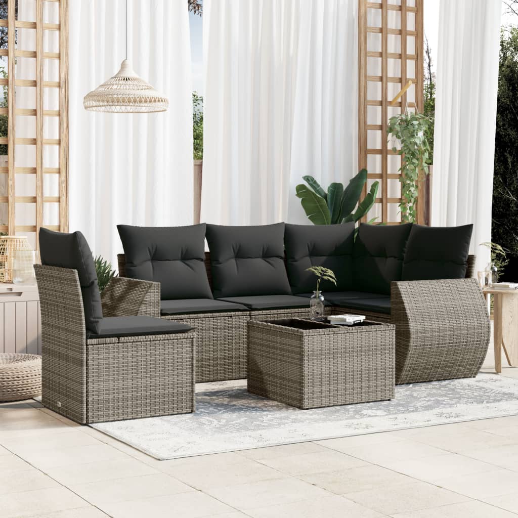 Set Divano da Giardino 6 pz con Cuscini Grigio in Polyrattan - homemem39