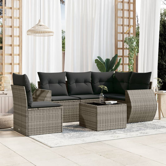 Set Divano da Giardino 6 pz con Cuscini Grigio in Polyrattan - homemem39