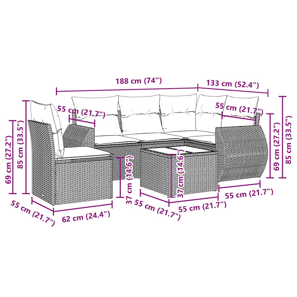 Set Divano da Giardino 6pz con Cuscini Grigio Chiaro Polyrattan | homemem39