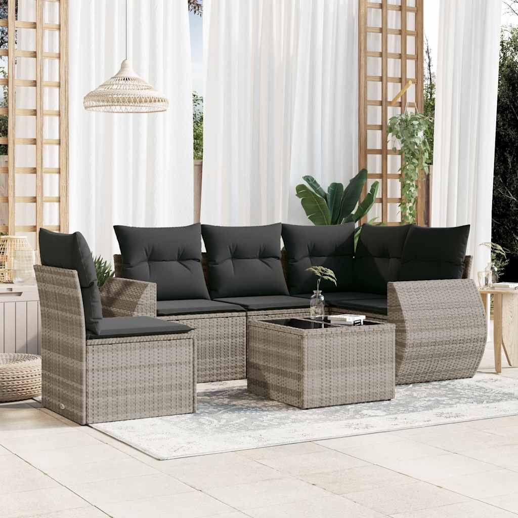 Set Divano da Giardino 6pz con Cuscini Grigio Chiaro Polyrattan | homemem39