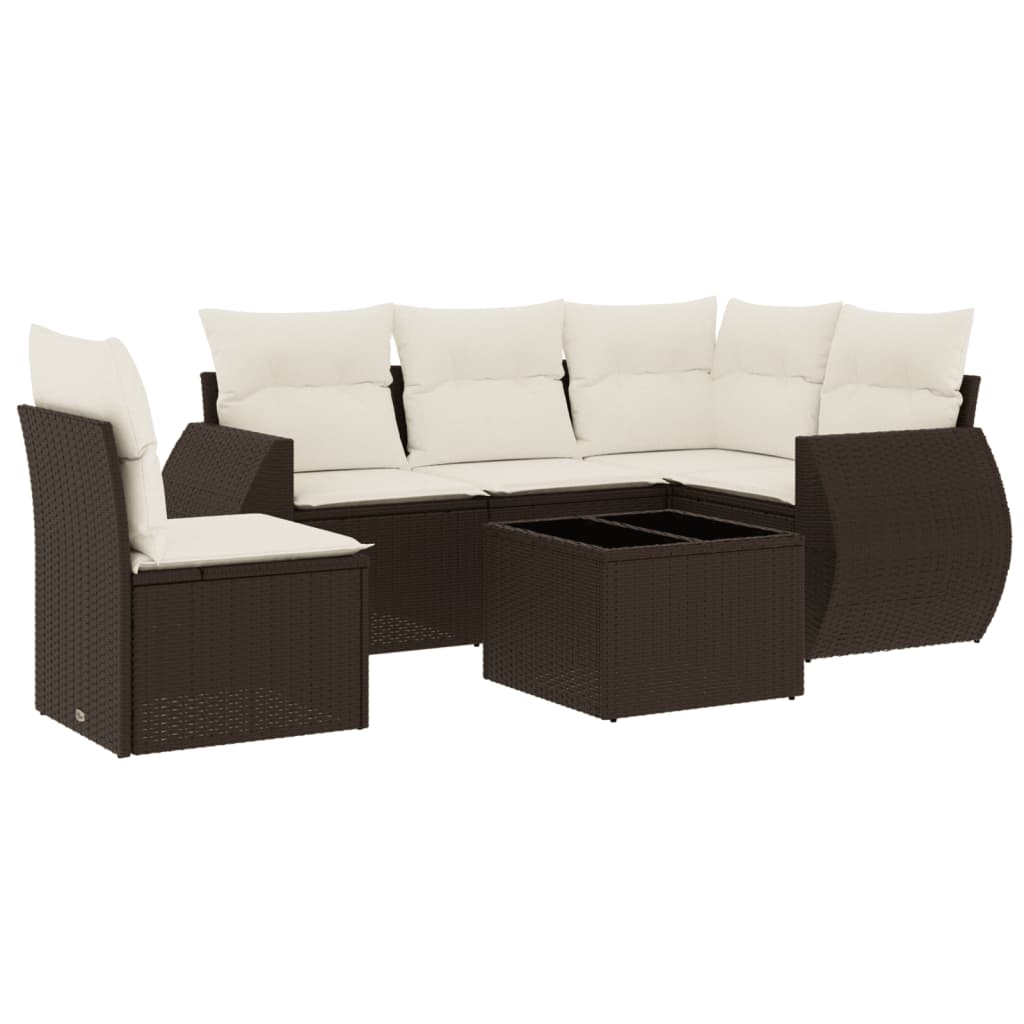 Set Divano da Giardino 6 pz con Cuscini Marrone in Polyrattan | homemem39
