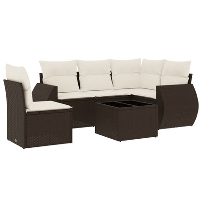 Set Divano da Giardino 6 pz con Cuscini Marrone in Polyrattan - homemem39