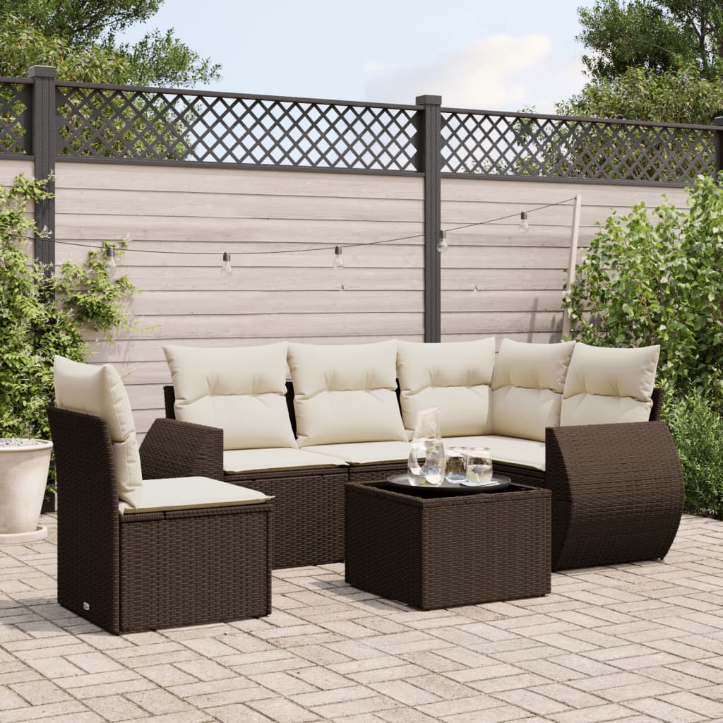 Set Divano da Giardino 6 pz con Cuscini Marrone in Polyrattan - homemem39