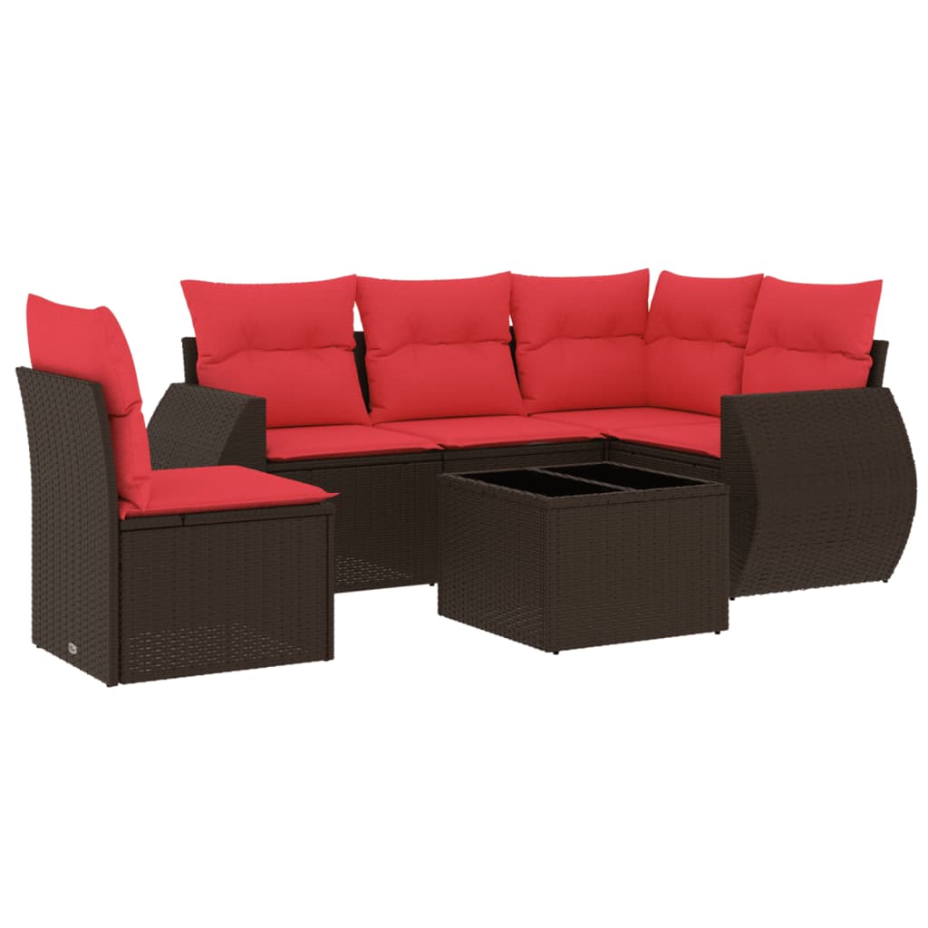 Set Divani da Giardino 6 pz con Cuscini Marrone in Polyrattan | homemem39