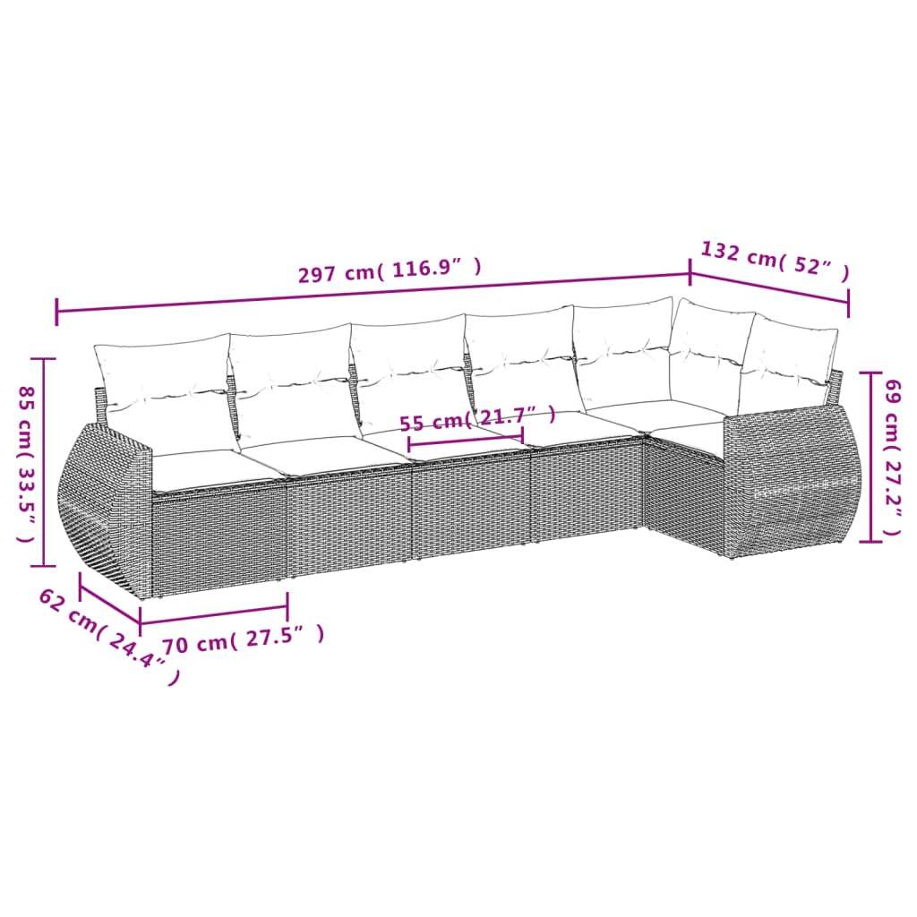 Set Divano da Giardino 6 pz con Cuscini Nero in Polyrattan | homemem39
