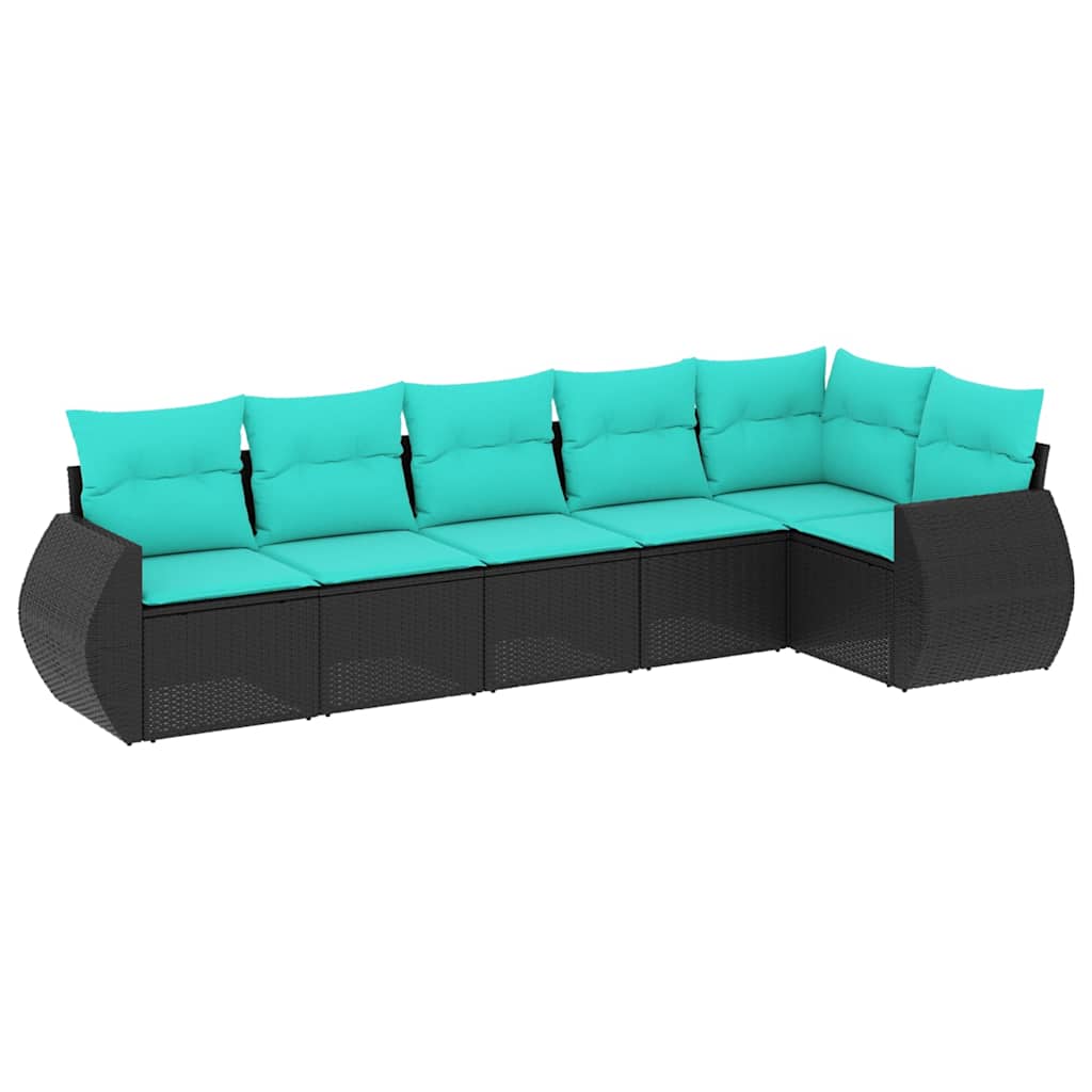 Set Divani da Giardino 6 pz con Cuscini Nero in Polyrattan | homemem39