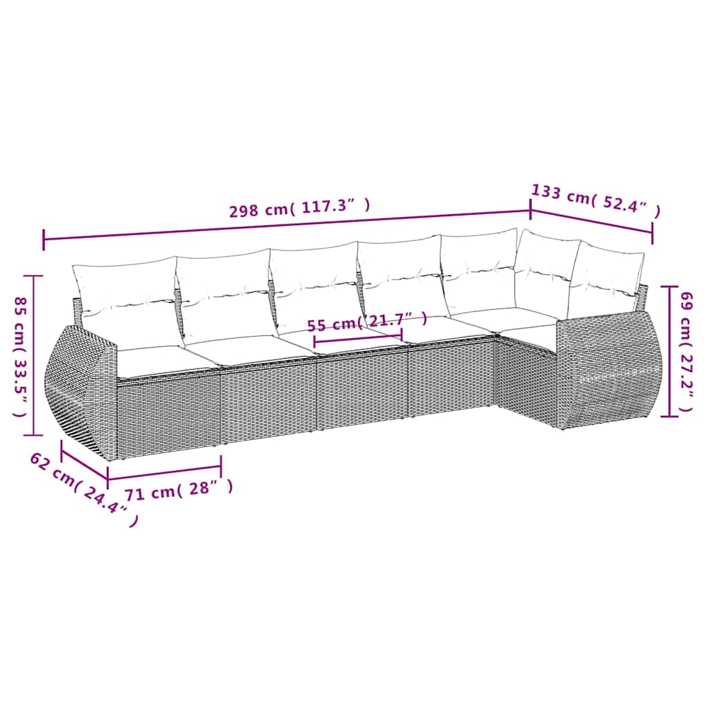 Set Divani da Giardino 6 pz con Cuscini Nero in Polyrattan | homemem39