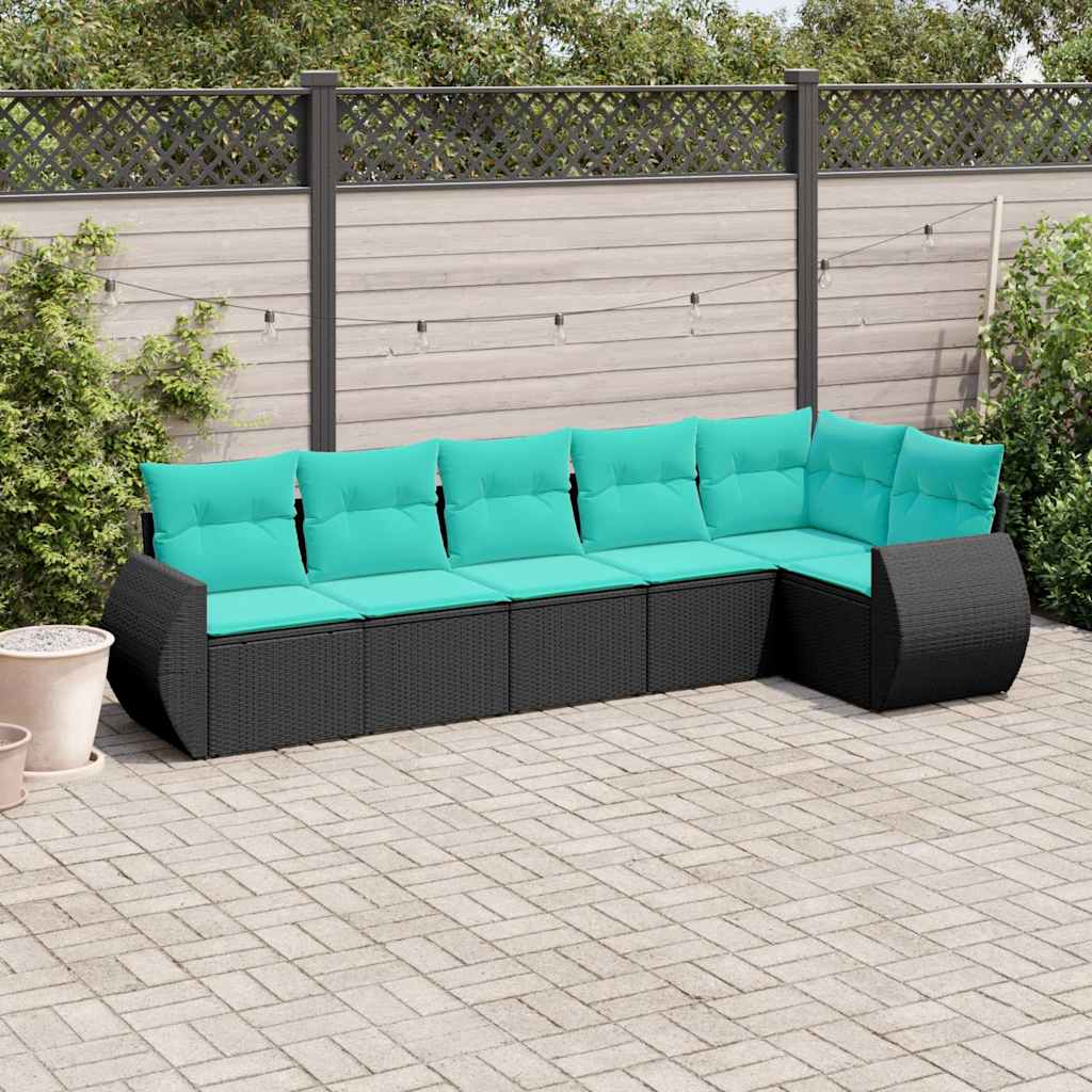 Set Divani da Giardino 6 pz con Cuscini Nero in Polyrattan | homemem39