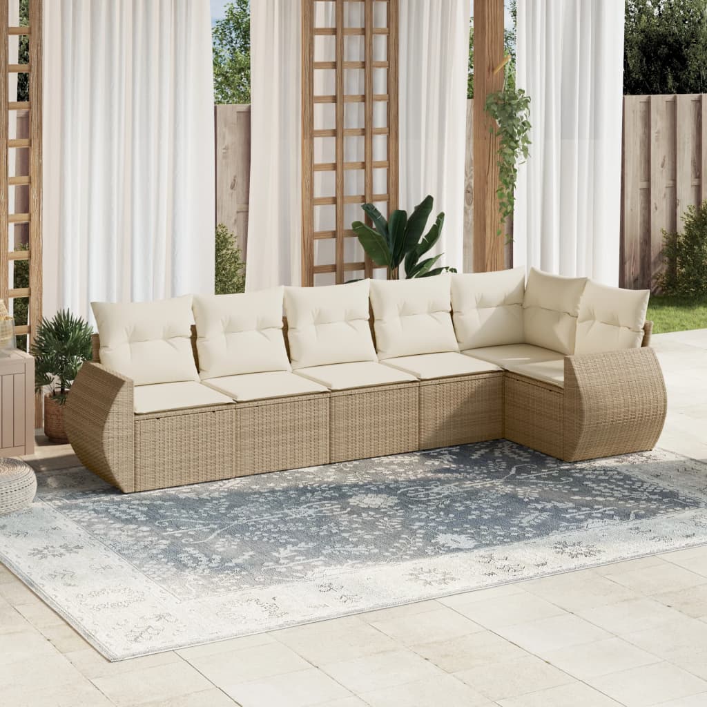 Set Divano da Giardino 6 pz con Cuscini Beige in Polyrattan - homemem39