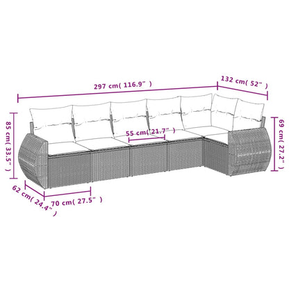 Set Divano da Giardino 6 pz con Cuscini Grigio in Polyrattan | homemem39