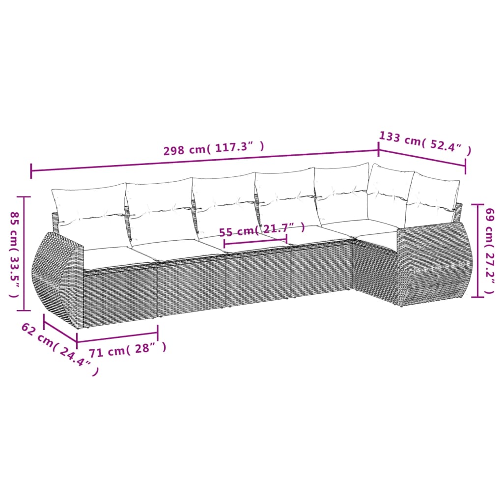 Set Divani da Giardino 6 pz con Cuscini Grigio in Polyrattan | homemem39