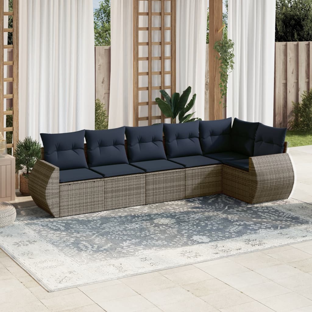 Set Divani da Giardino 6 pz con Cuscini Grigio in Polyrattan | homemem39