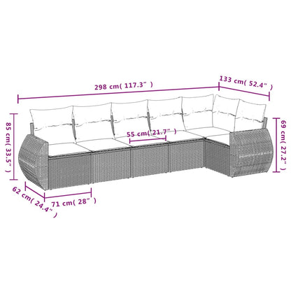 Set Divano da Giardino 6pz con Cuscini Grigio Chiaro Polyrattan | homemem39