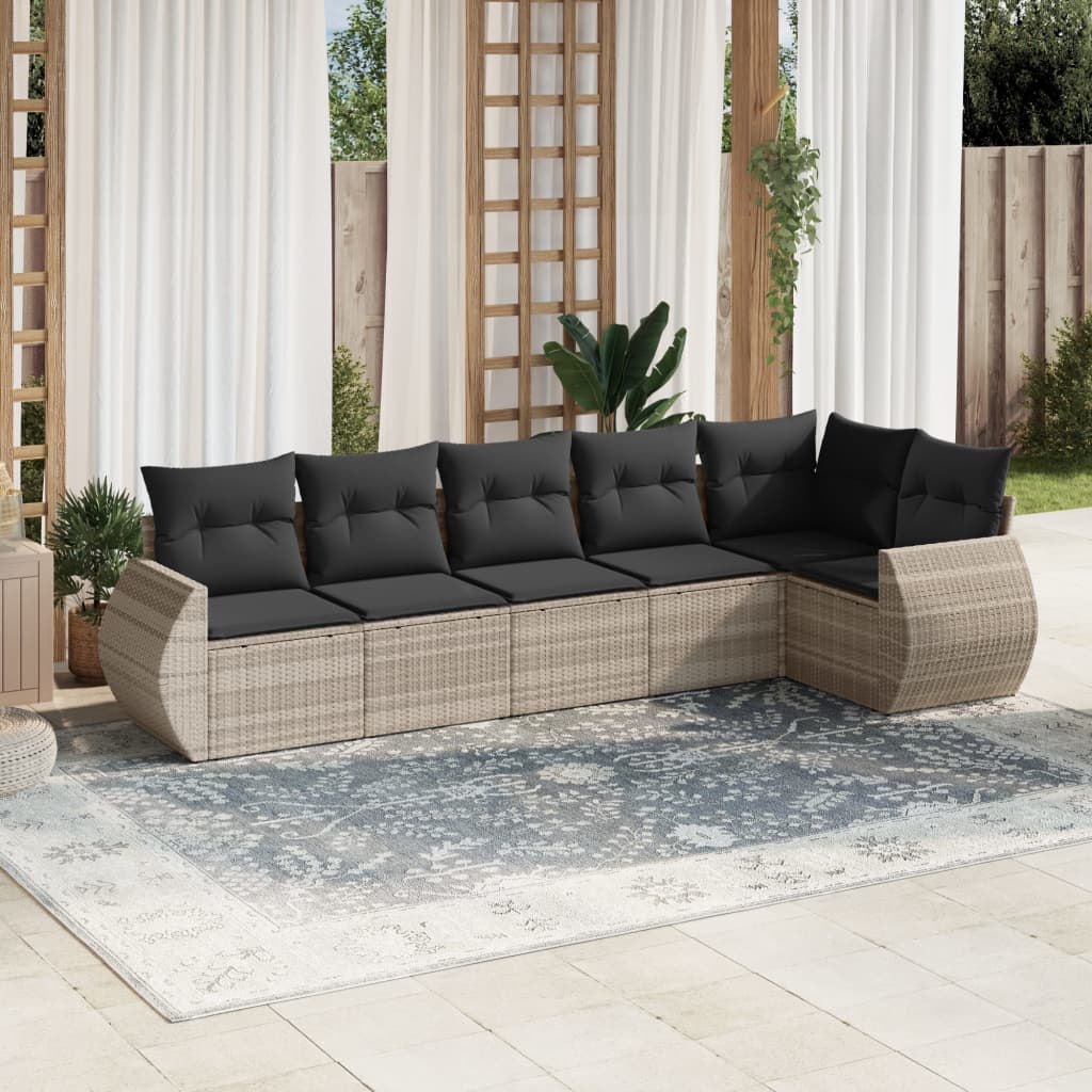 Set Divano da Giardino 6pz con Cuscini Grigio Chiaro Polyrattan - homemem39
