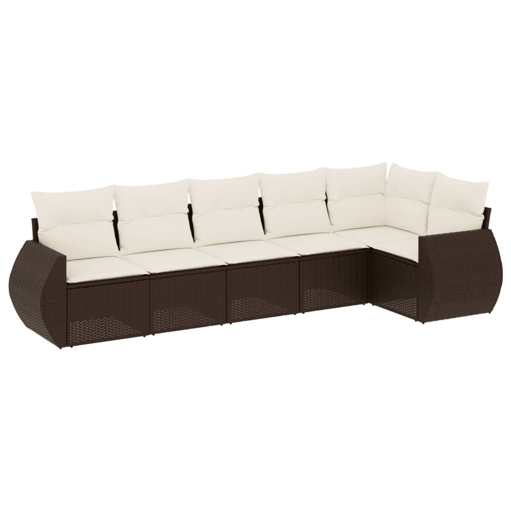 Set Divano da Giardino 6 pz con Cuscini Marrone in Polyrattan | homemem39