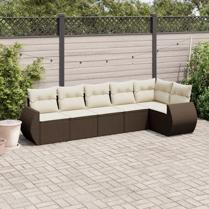 Set Divano da Giardino 6 pz con Cuscini Marrone in Polyrattan - homemem39