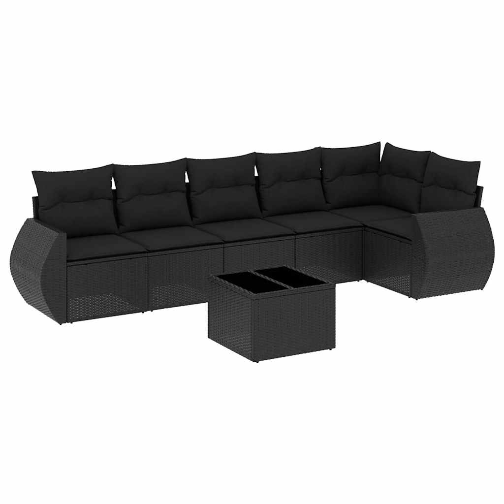 Set Divani da Giardino con Cuscini 7pz Nero Polyrattan | homemem39