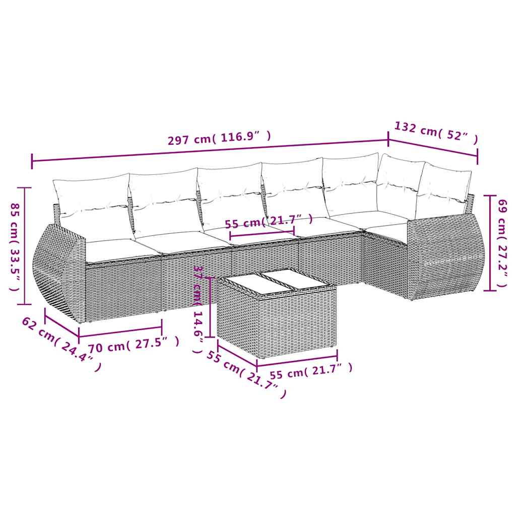 Set Divani da Giardino con Cuscini 7pz Nero Polyrattan | homemem39