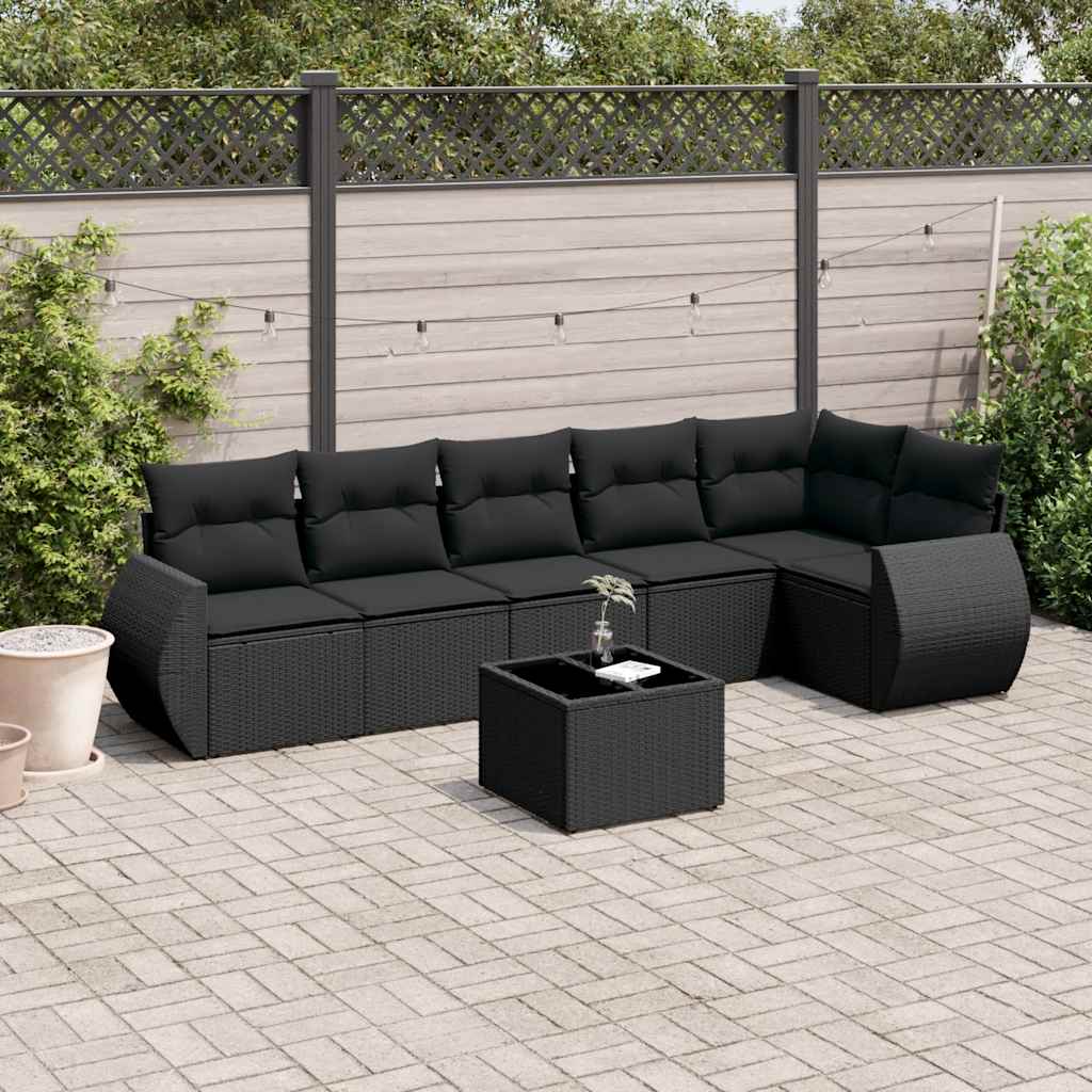 Set Divani da Giardino con Cuscini 7pz Nero Polyrattan | homemem39
