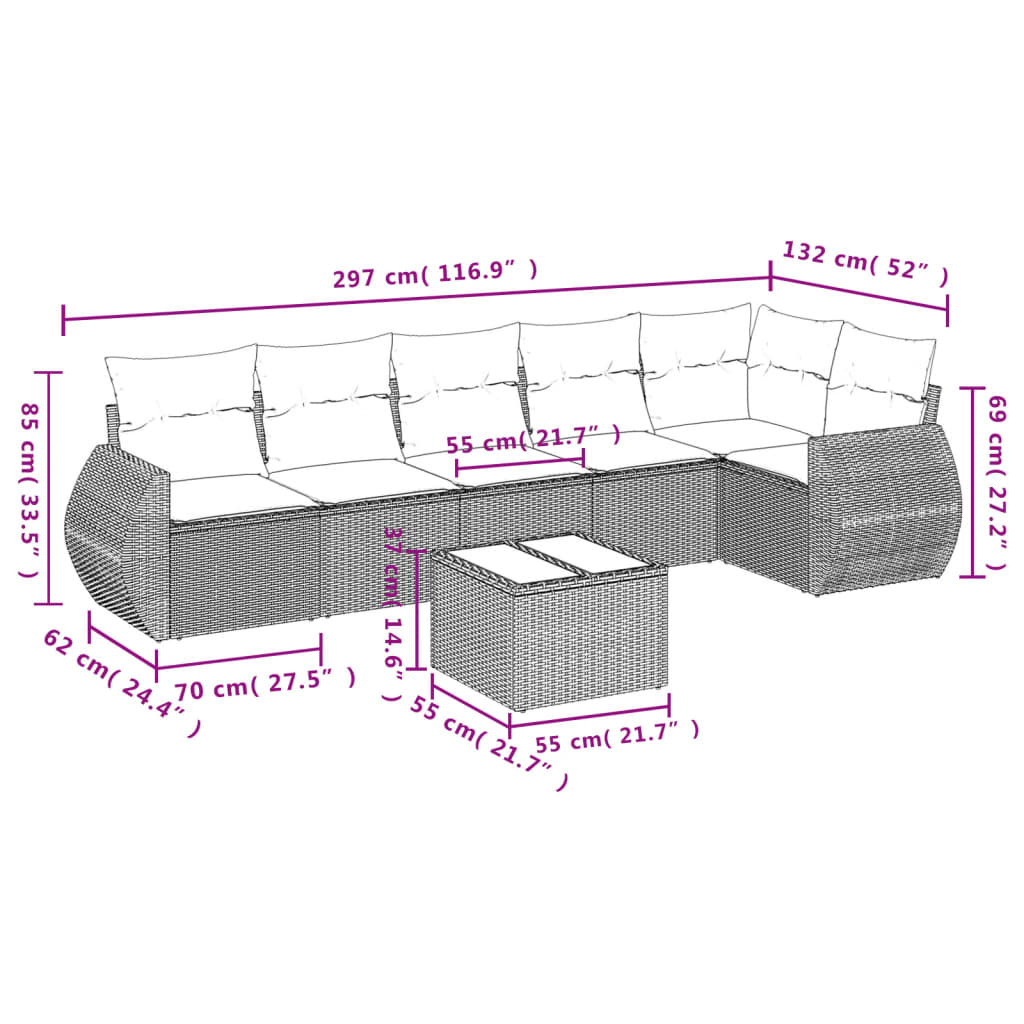 Set Divani da Giardino con Cuscini 7pz Nero Polyrattan | homemem39