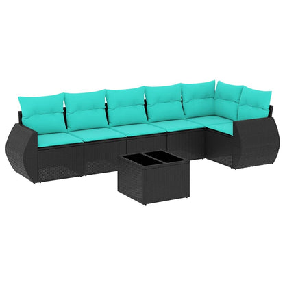 Set Divani da Giardino 7 pz con Cuscini Nero in Polyrattan | homemem39