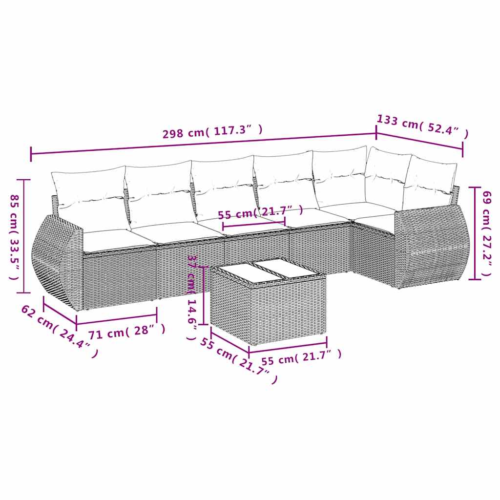 Set Divani da Giardino 7 pz con Cuscini Nero in Polyrattan | homemem39