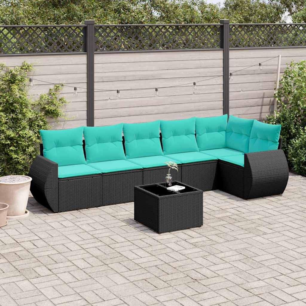 Set Divani da Giardino 7 pz con Cuscini Nero in Polyrattan | homemem39
