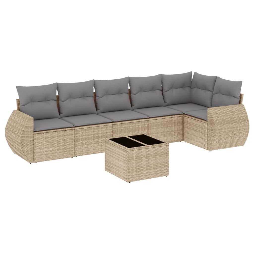 Set Divani da Giardino 7 pz con Cuscini Beige in Polyrattan - homemem39