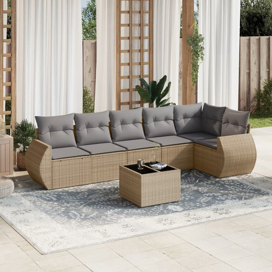 Set Divani da Giardino 7 pz con Cuscini Beige in Polyrattan - homemem39