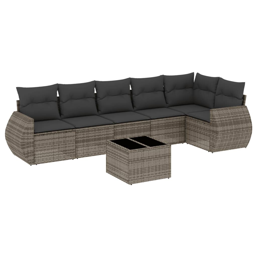 Set Divani da Giardino 7 pz con Cuscini Grigio in Polyrattan | homemem39