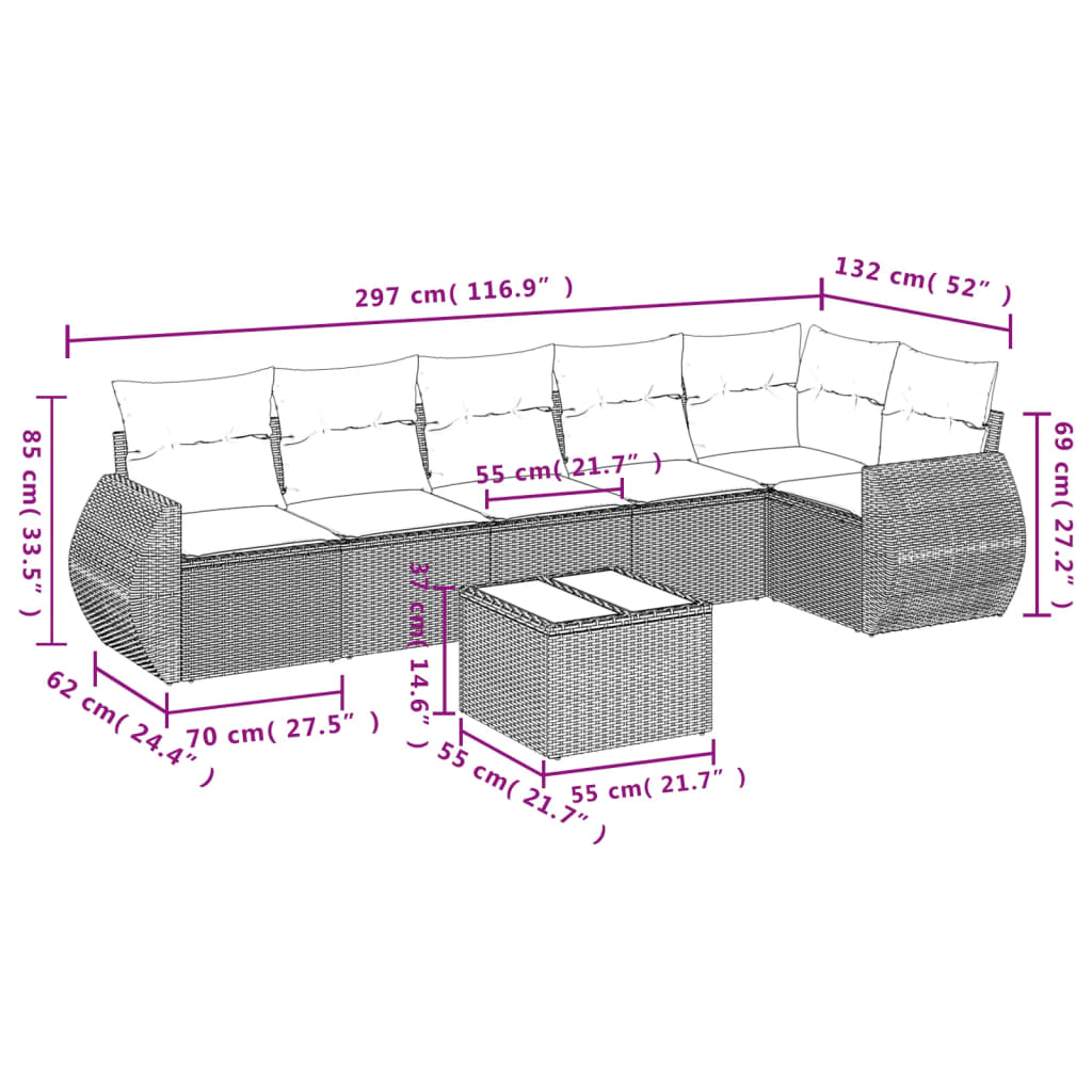 Set Divani da Giardino 7 pz con Cuscini Grigio in Polyrattan | homemem39