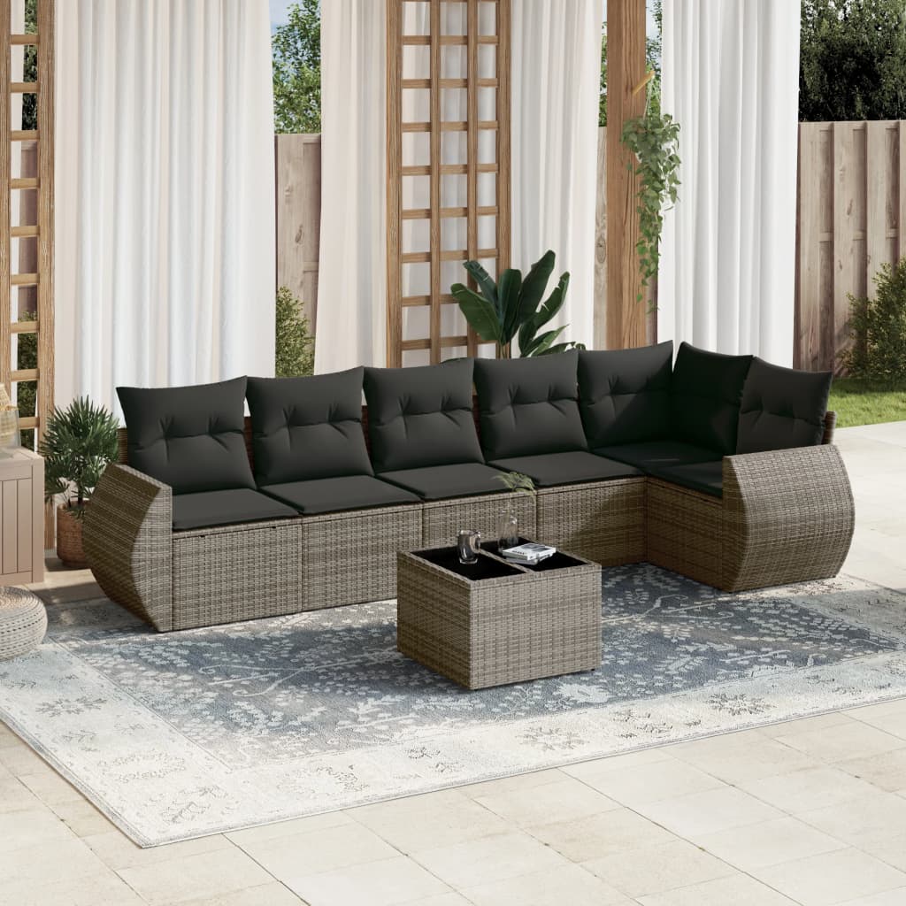 Set Divani da Giardino 7 pz con Cuscini Grigio in Polyrattan | homemem39