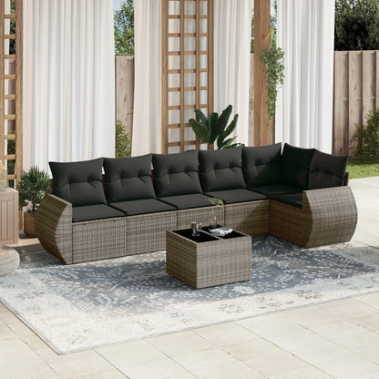 Set Divani da Giardino 7 pz con Cuscini Grigio in Polyrattan | homemem39