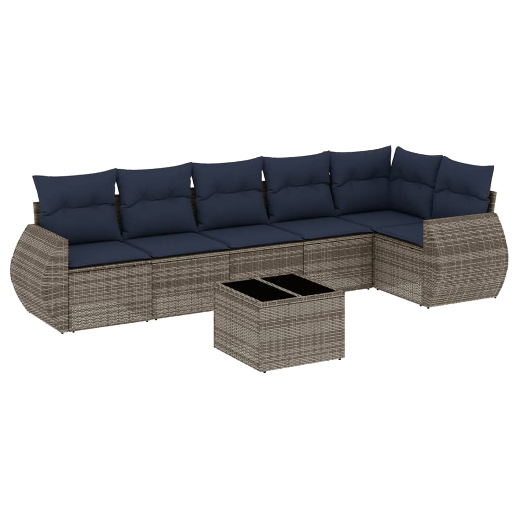 Set Divani da Giardino 7 pz con Cuscini Grigio in Polyrattan | homemem39