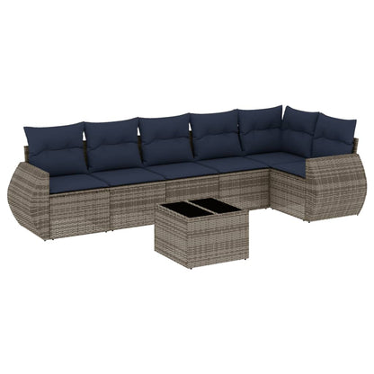 Set Divani da Giardino 7 pz con Cuscini Grigio in Polyrattan | homemem39