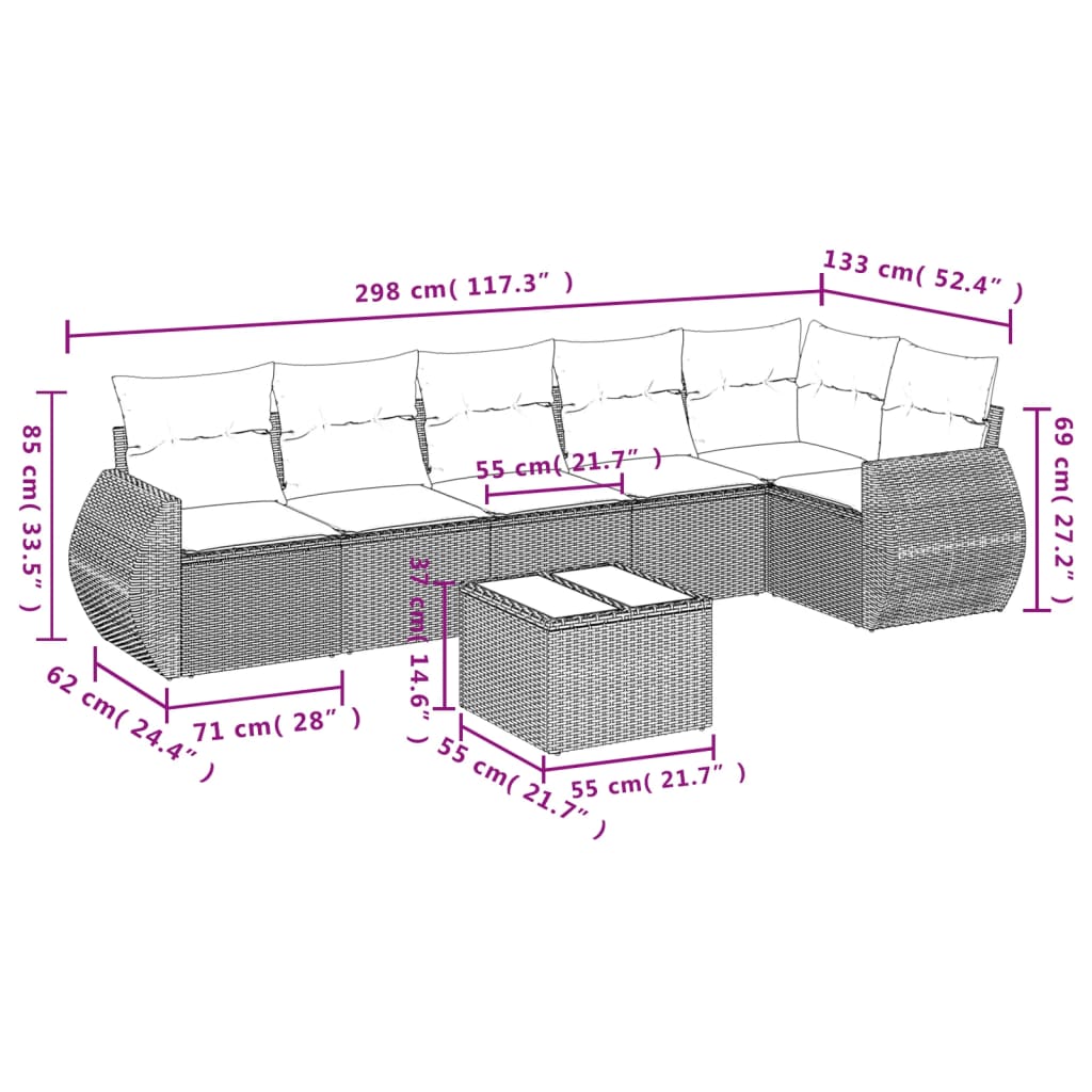 Set Divani da Giardino 7 pz con Cuscini Grigio in Polyrattan | homemem39