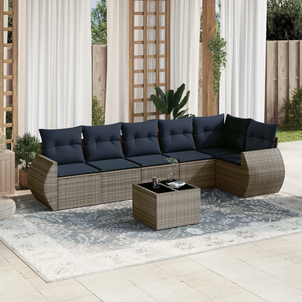 Set Divani da Giardino 7 pz con Cuscini Grigio in Polyrattan | homemem39