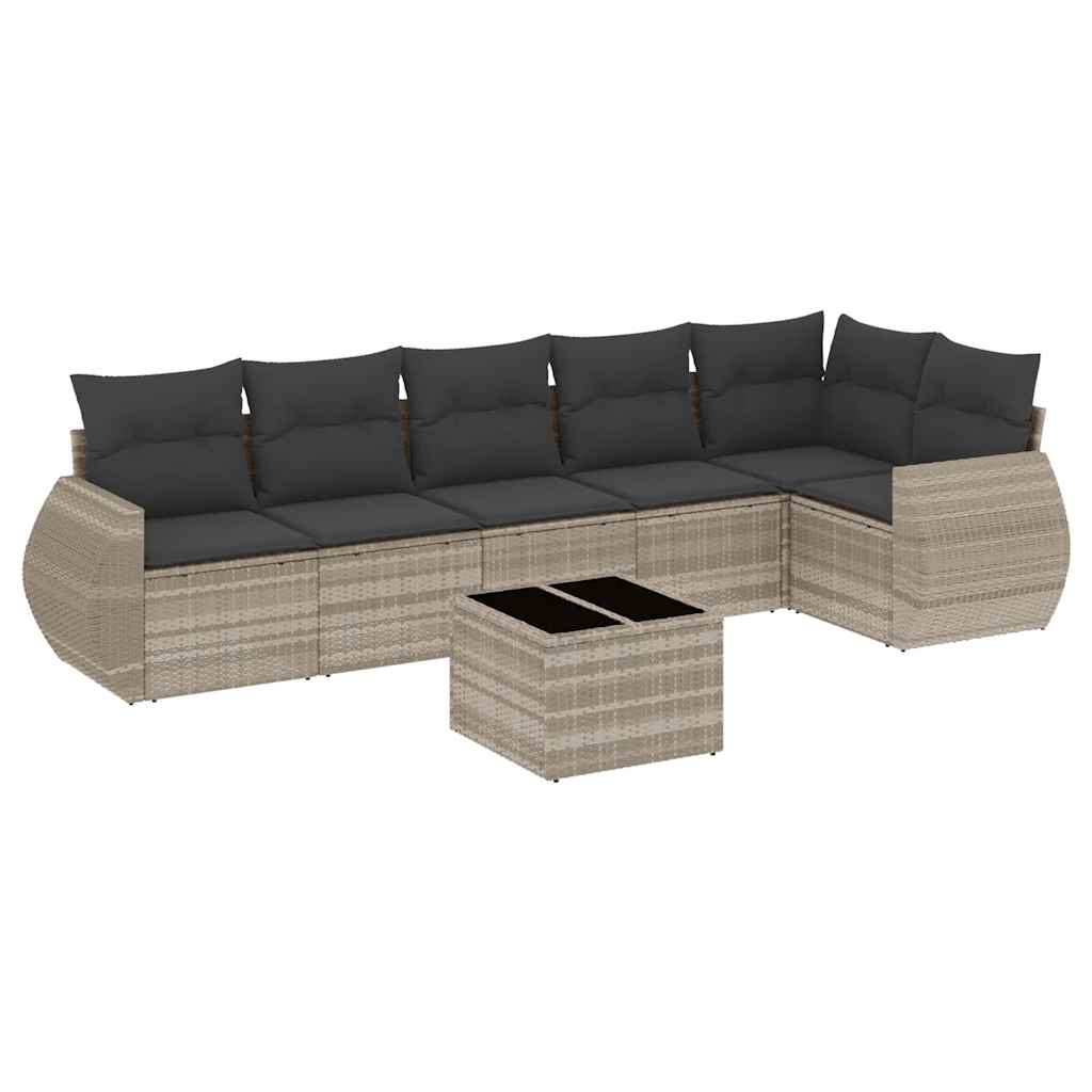 Set Divani da Giardino 7pz con Cuscini Grigio Chiaro Polyrattan | homemem39