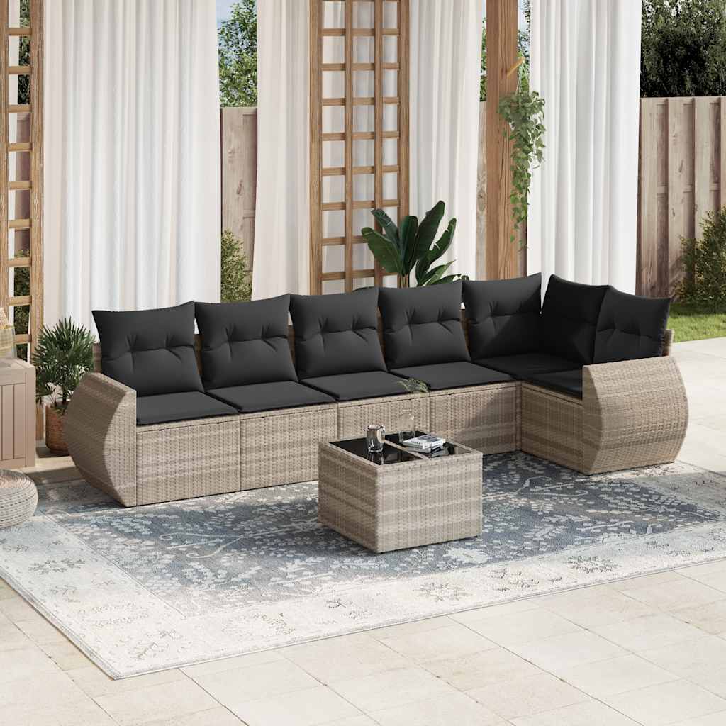 Set Divani da Giardino 7pz con Cuscini Grigio Chiaro Polyrattan | homemem39