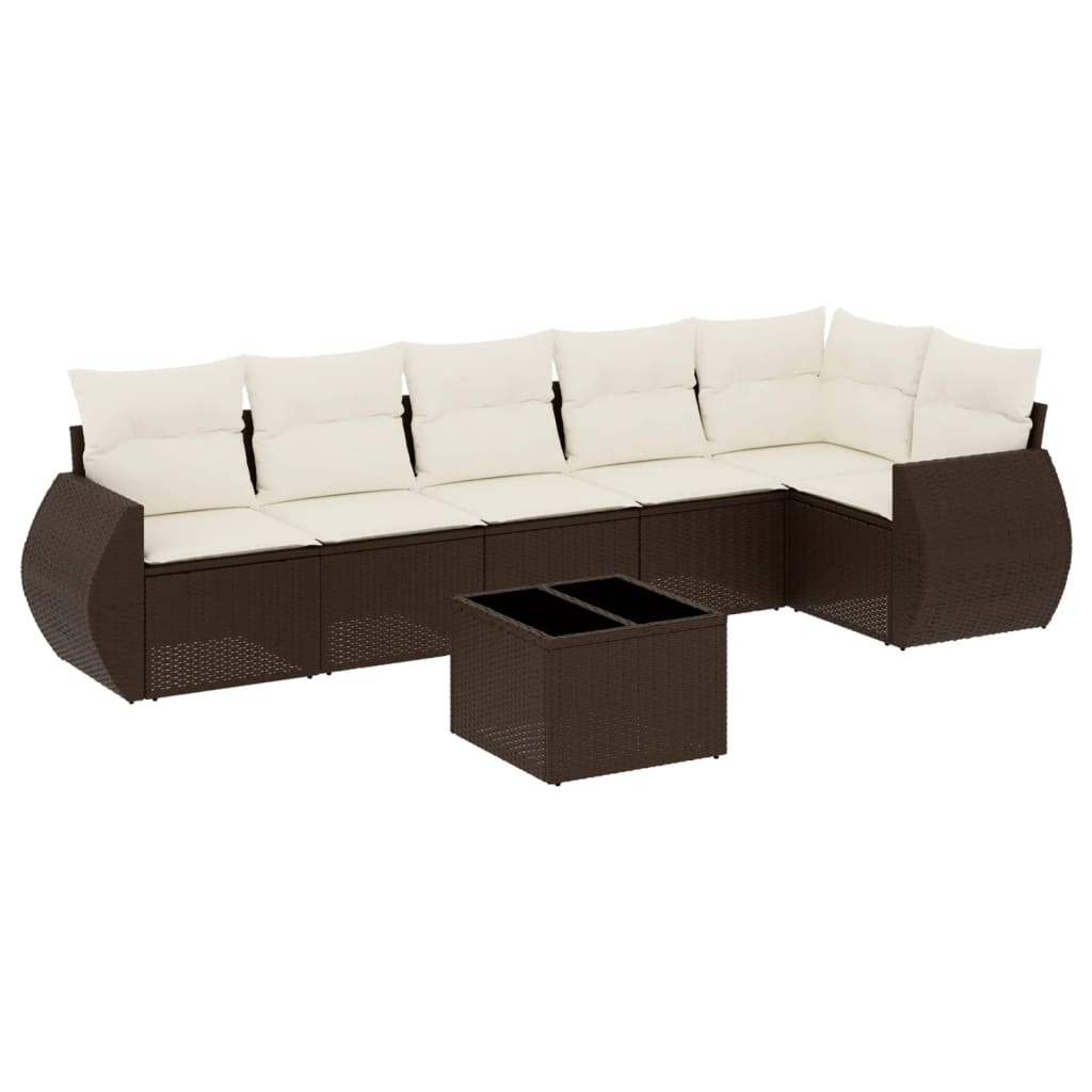 Set Divani da Giardino 7 pz con Cuscini Marrone in Polyrattan - homemem39
