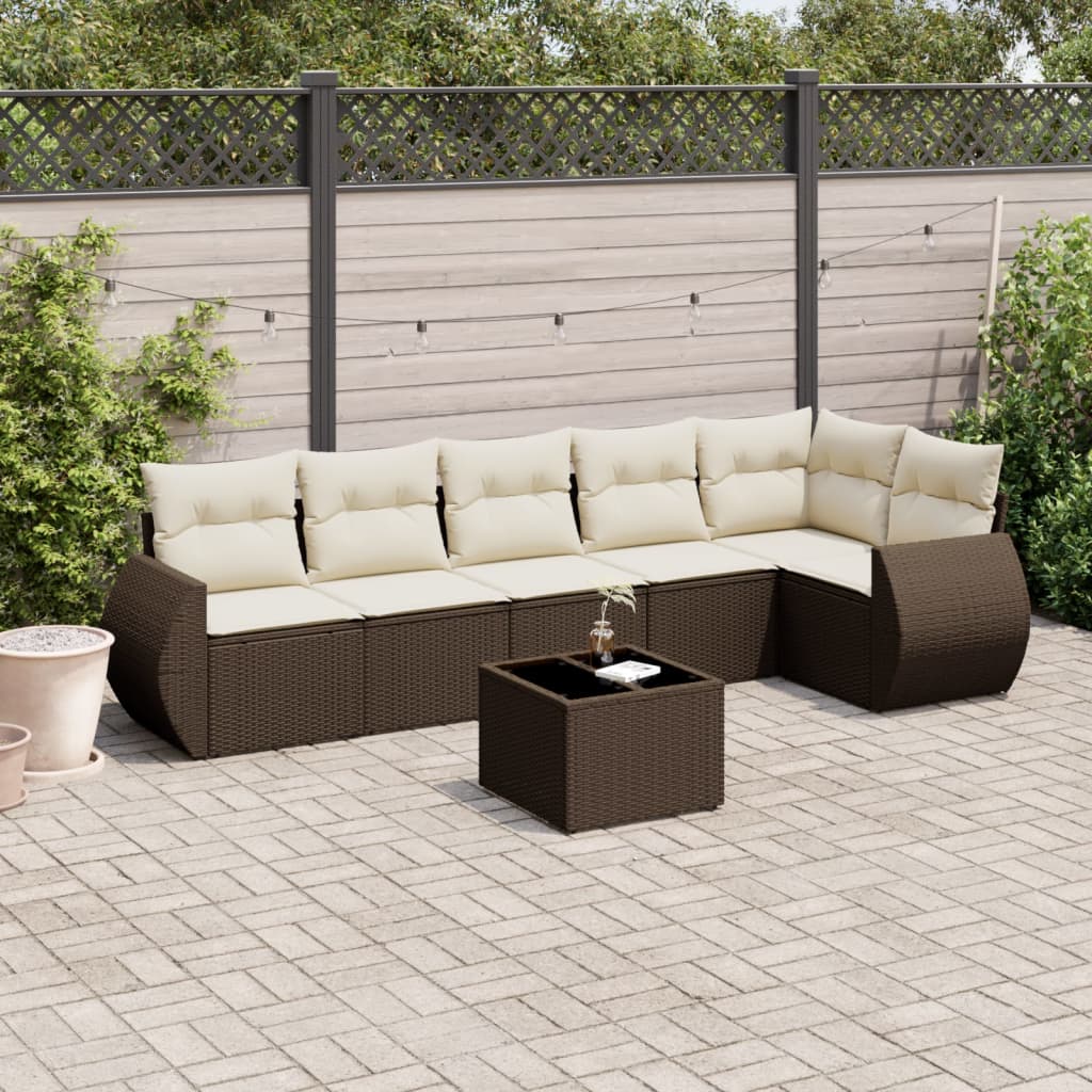 Set Divani da Giardino 7 pz con Cuscini Marrone in Polyrattan | homemem39