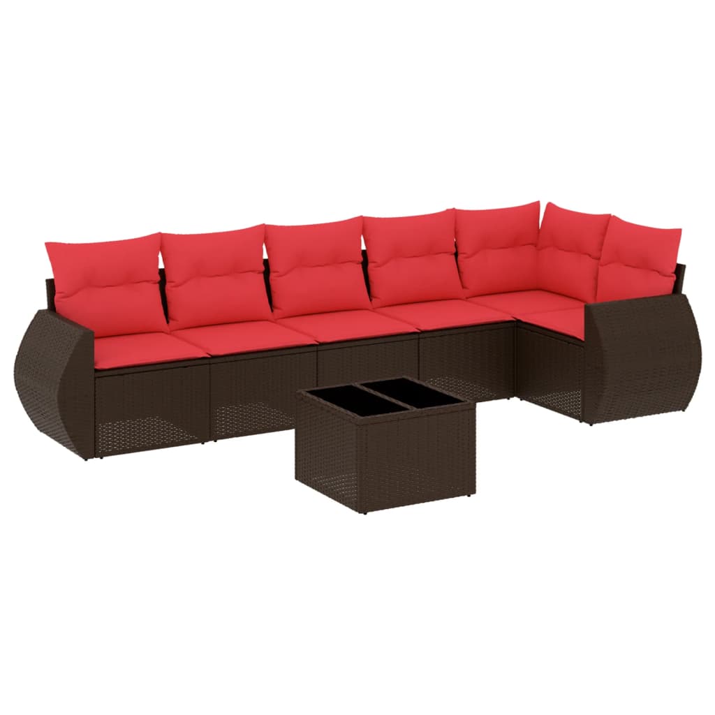 Set Divani da Giardino 7 pz con Cuscini Marrone in Polyrattan | homemem39