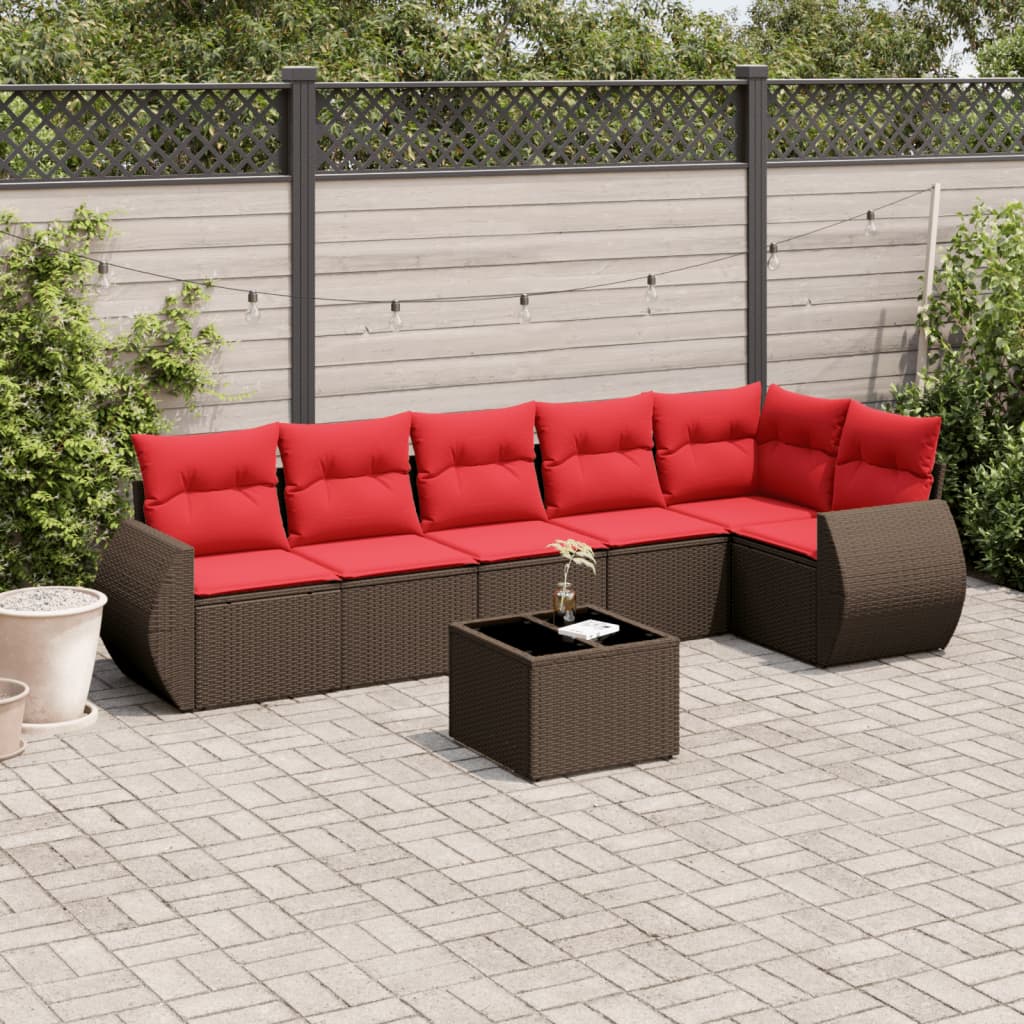 Set Divani da Giardino 7 pz con Cuscini Marrone in Polyrattan | homemem39