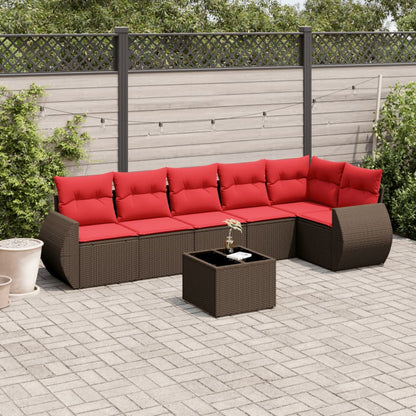 Set Divani da Giardino 7 pz con Cuscini Marrone in Polyrattan | homemem39