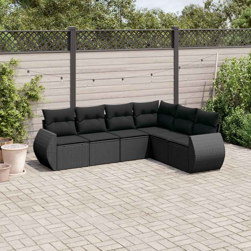 Set Divano da Giardino 6 pz con Cuscini Nero in Polyrattan | homemem39
