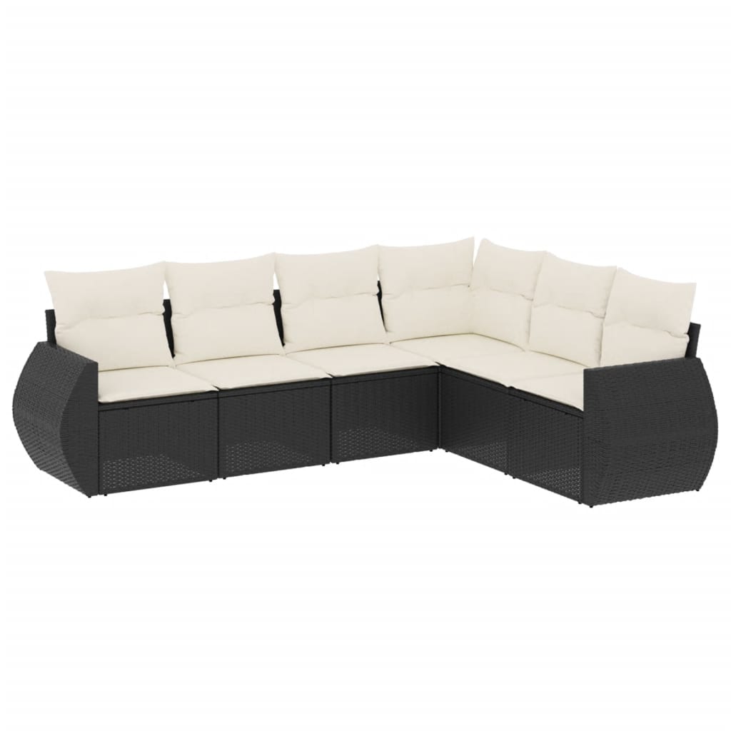 Set Divano da Giardino 6 pz con Cuscini Nero in Polyrattan | homemem39