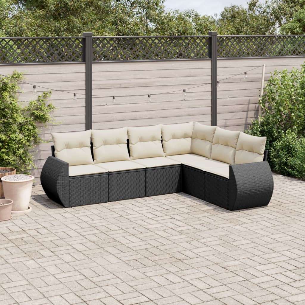 Set Divano da Giardino 6 pz con Cuscini Nero in Polyrattan | homemem39